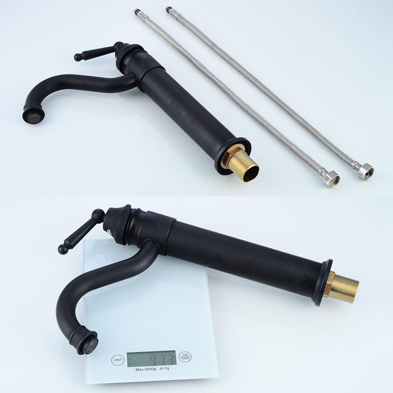 Black Faucets Tall Bathroom Vessel Sink Faucet Hot Cold Water Crane Oil Rubble Bronze Finished Deck Mounted ELF5002B