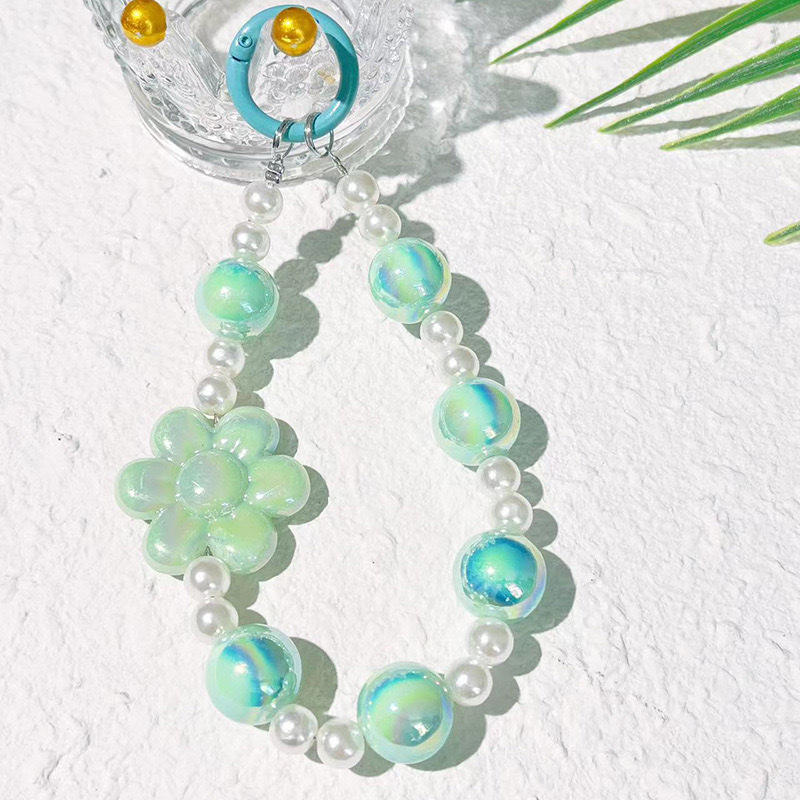 Cute Phone Chain Wrist Strap Acrylic Bead Beaded KeyChain Kawaii Mobile Phone Chains Accessories Bag Car Pendant Charm for Women