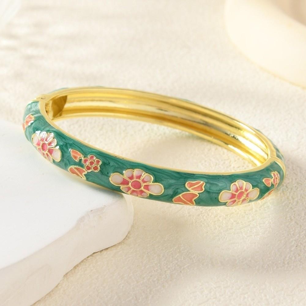 Elegant Enamel Bracelet Colorful Alloy Cloisonne Bangle Ethnic Floral Motifs Vintage Dropped Glaze Bracelet Party Jewelry