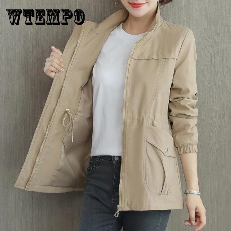 Double Layer Women Windbreaker New Spring Autumn Short Coat Fashion Plus Size Stand-Up Collar Ladies Jacket