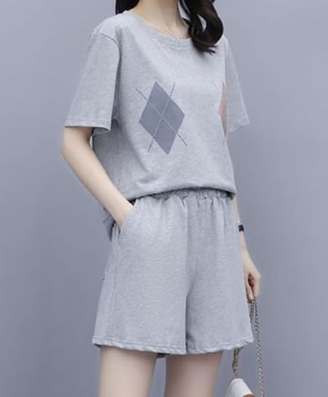 Домашняя одежда Спортивный костюм Трикотажный верх и низ Доступен в 4 вариантах верха и ромбовидные шорты Крутой и SC264 GR S [Scion & Co] [Scion] Комплект, Повседневный, С капюшоном, Двухцветный