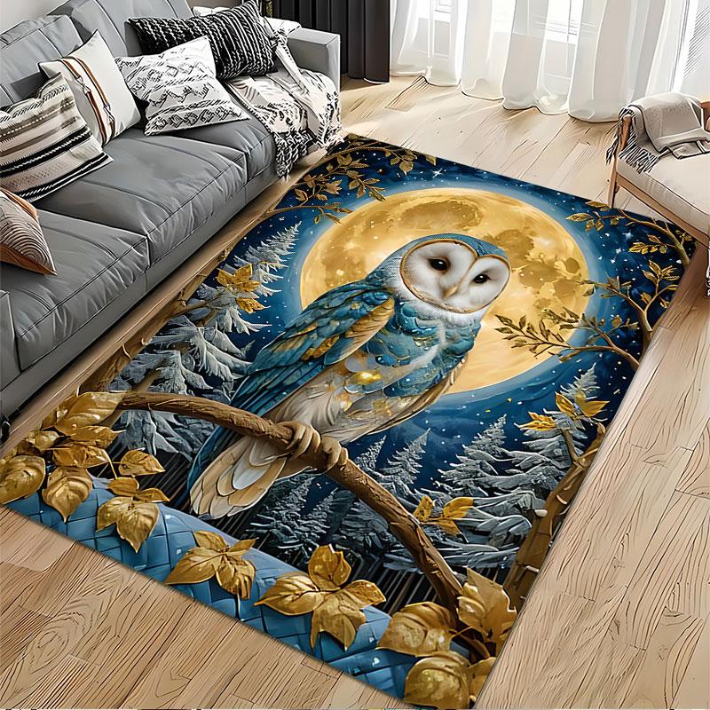 Golden Moonlit Owl Design suitable as a non-slip mat for the living room or bedroom sofa