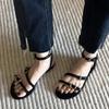 Fashion Fashion Multi Metal Buckle Design Flat Sandals Women Summer Sexy Open Toe Ankle-Wrap Beach Roman Sandals Elegant Dress Shoes