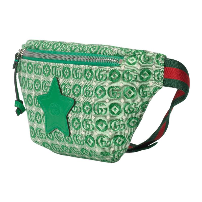 Gucci Interlocking double G printed star logo zipper all over shoulder crossbody bag children's bag cotton waist bag children's green