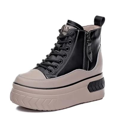 Мода 2025 Женские ботинки на высокой платформе из натуральной кожи, ботильоны на танкетке со скрытой платформой, на молнии, весенне-осенние, теплая меховая зимняя обувь, кроссовки