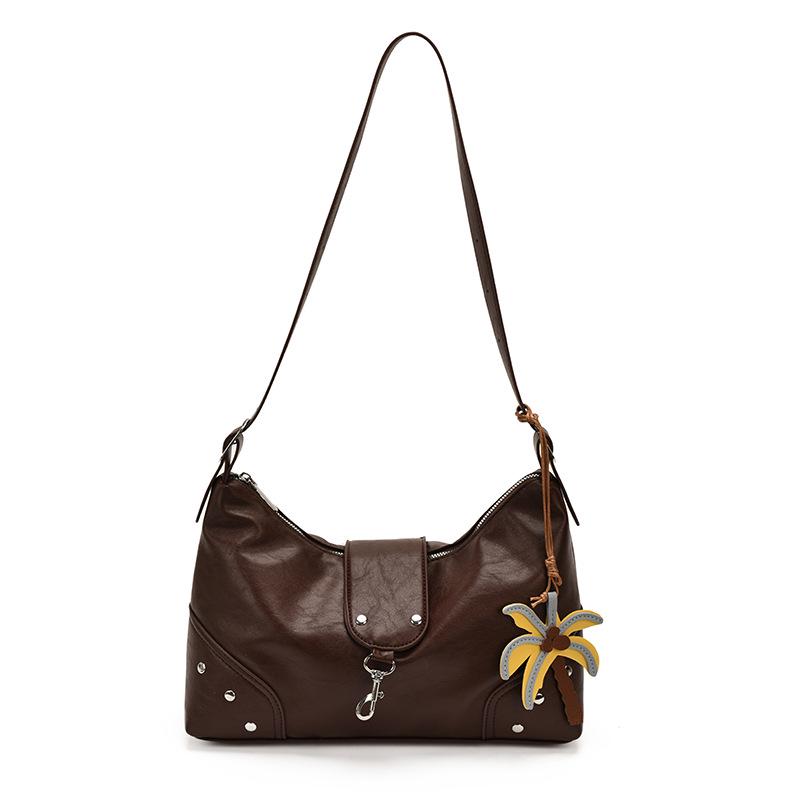 2026 Women's Retro Leather Tote: Large Capacity, Solid Color, Commuting Shoulder & Crossbody Bag
