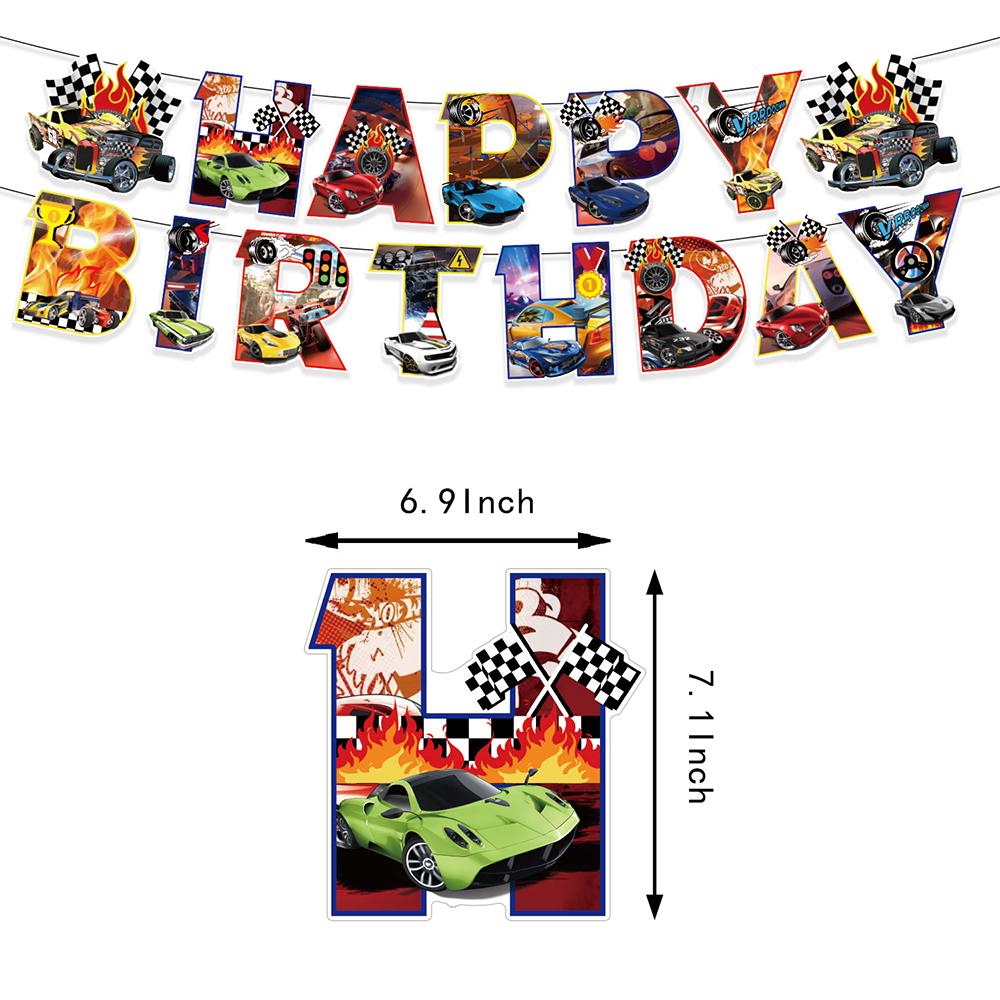32pcs Hot Wheels Themed Party Supplies Included Banner, Cake Topper, Balloon