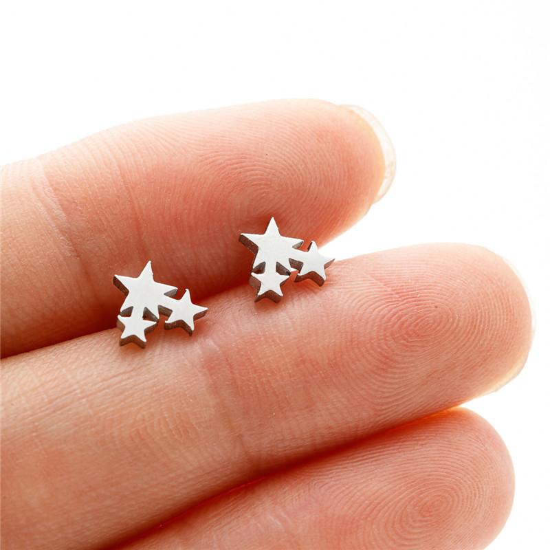 Small Stainless Steel Earrings Geometric Women Men Minimalist Round Heart Moon Star Ear Studs Triangle Pendientes Gift