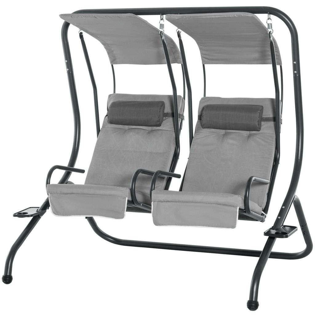 Canopy Swing 2 Separate Relax Chairs w/ Handrails and Removable Canopy Grey