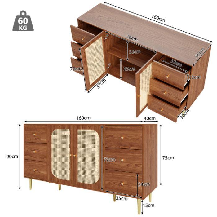 Buffet - MUVOE - 160 x 40 x 90 cm - 2 portes - 3 tiroirs