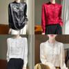 Satin Silk Blouse For Women With Stand Collar And Pockets For Office Casual Wear