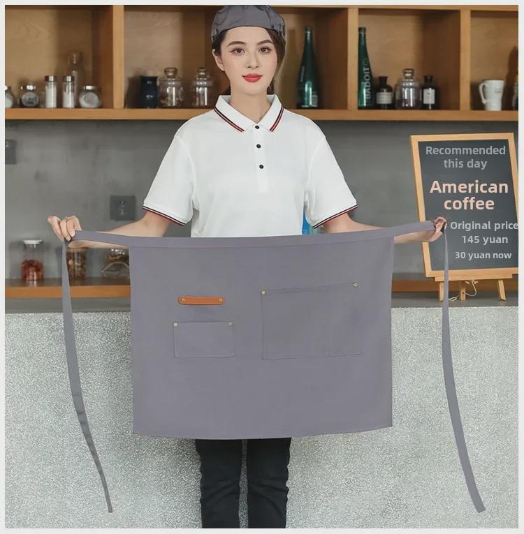 Унисекс водонепроницаемый холщовый полудлинный кухонный фартук с логотипом на талии