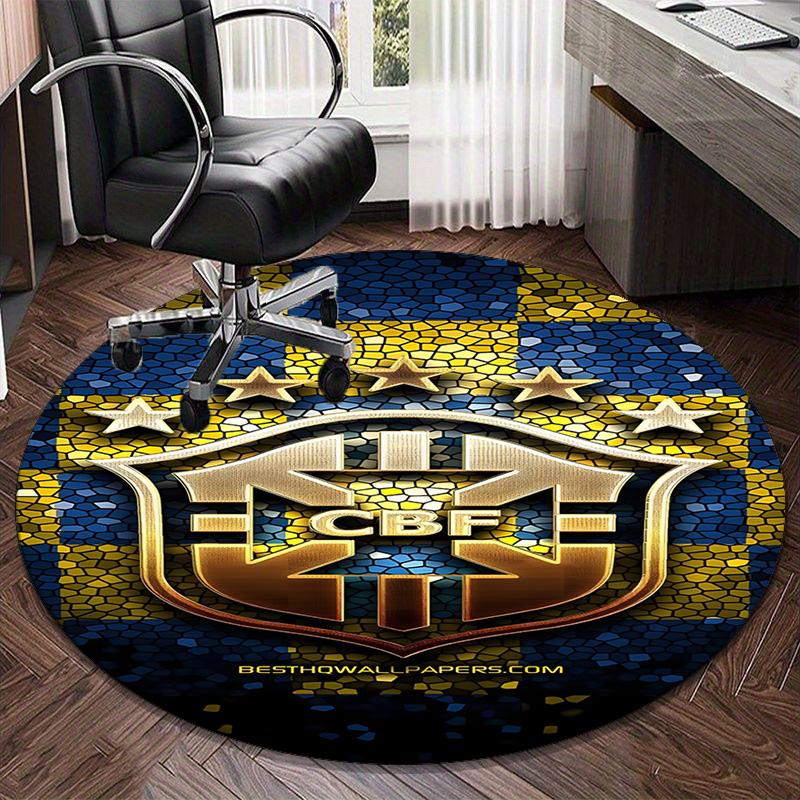 1PC round rug Brazilian Football Crest Printed Round Area Rug ,Rug For Home Office, Round Chair Rug, Decorative Carpet Fan gifts Christmas gift