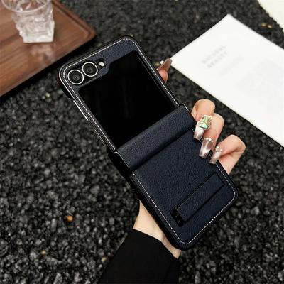 Ударопрочный жесткий чехол с шарнирным креплением для телефона Samsung Galaxy Z Flip 6 5 4 Flip6 Flip5 Flip4 Flip3 кожаный чехол-кронштейн