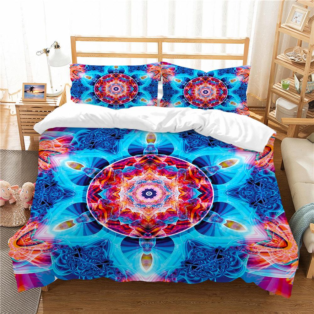 Bohemian Lotus King Queen Duvet Cover Boho Mandala Bedding Set For Kids Teens Adults Exotic Flowers 2/3pcs Polyester Quilt Cover