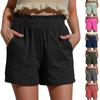 Women's Linen Shorts Casual Wide Leg Pants Summer Work Elastic Waist Pleated Shorts Beach Shorts With Pockets