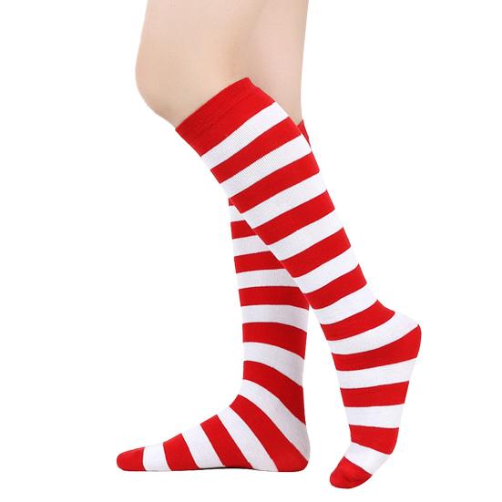 Women Striped Knee-high Socks Colorful Stretchy Knee-length Socks Ribbed Leg Warmers for Costume Party Street Daily Wear