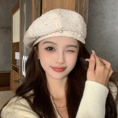 Xiaoxiangfeng Light Luxury Pearl Flower Line Beret Детская осенне-зимняя шляпа в стиле вестерн для уменьшения старения художника