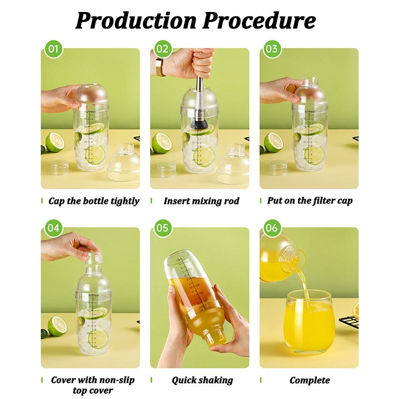 500ml Plastic Cocktail Shaker Home Milk Tea Drink Wine Mixer Shake Bottle with Bar Bartender Barware Kettle Tool Set for Party