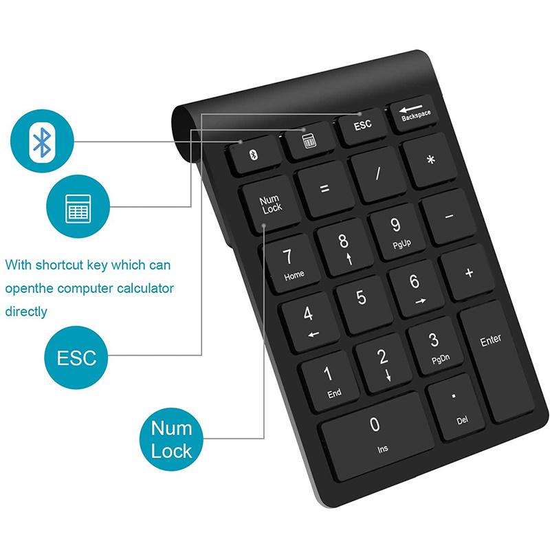 Bluetooth Numeric Keypad Portable Wireless 22 Keys Keyboard External Number Pad for Laptop Tablet Notebook PC Desktop Accounting