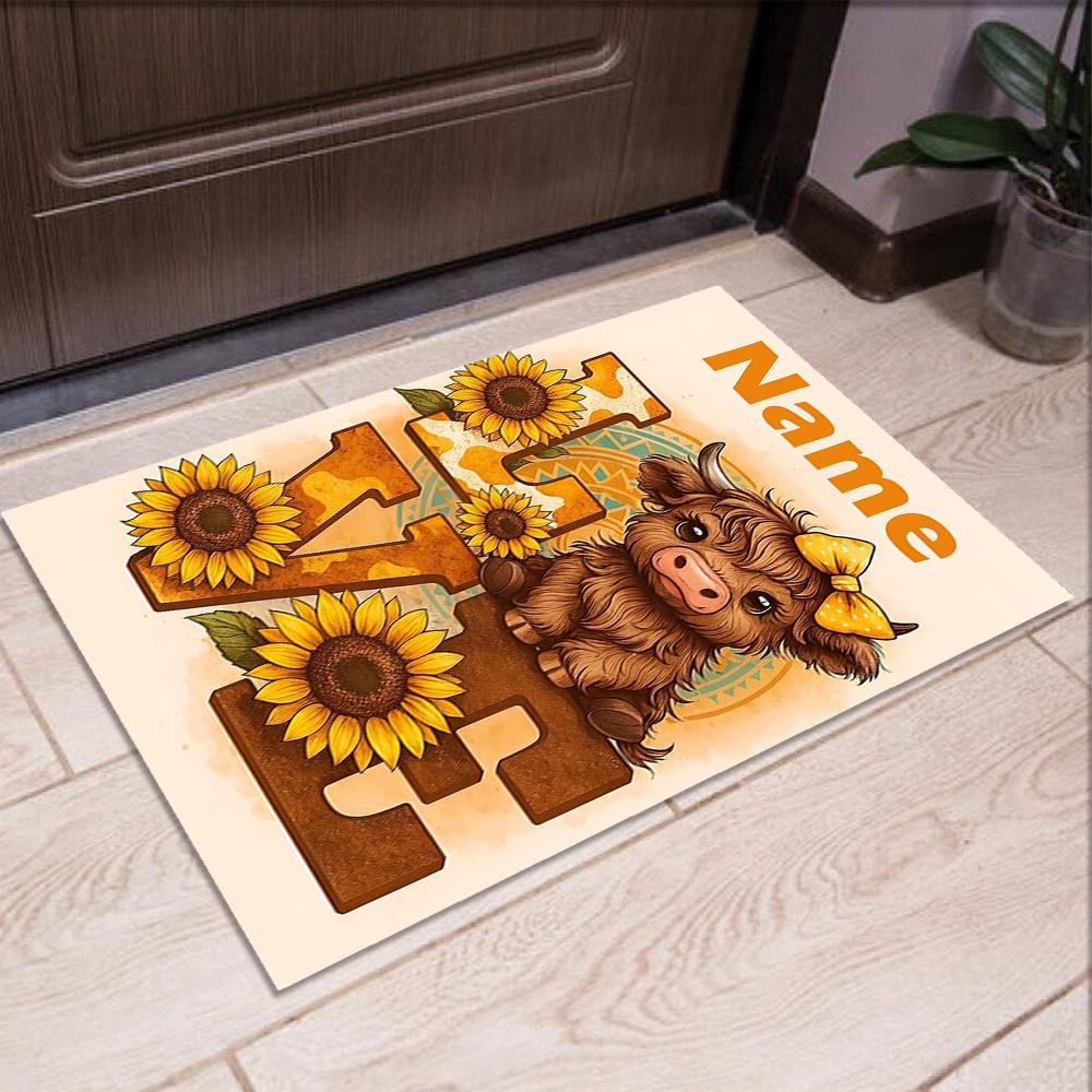 Custom Name Cow Printed Carpet,Rug for Office Chair Living Room Bedroom Kitchen Room Decor Gifts.