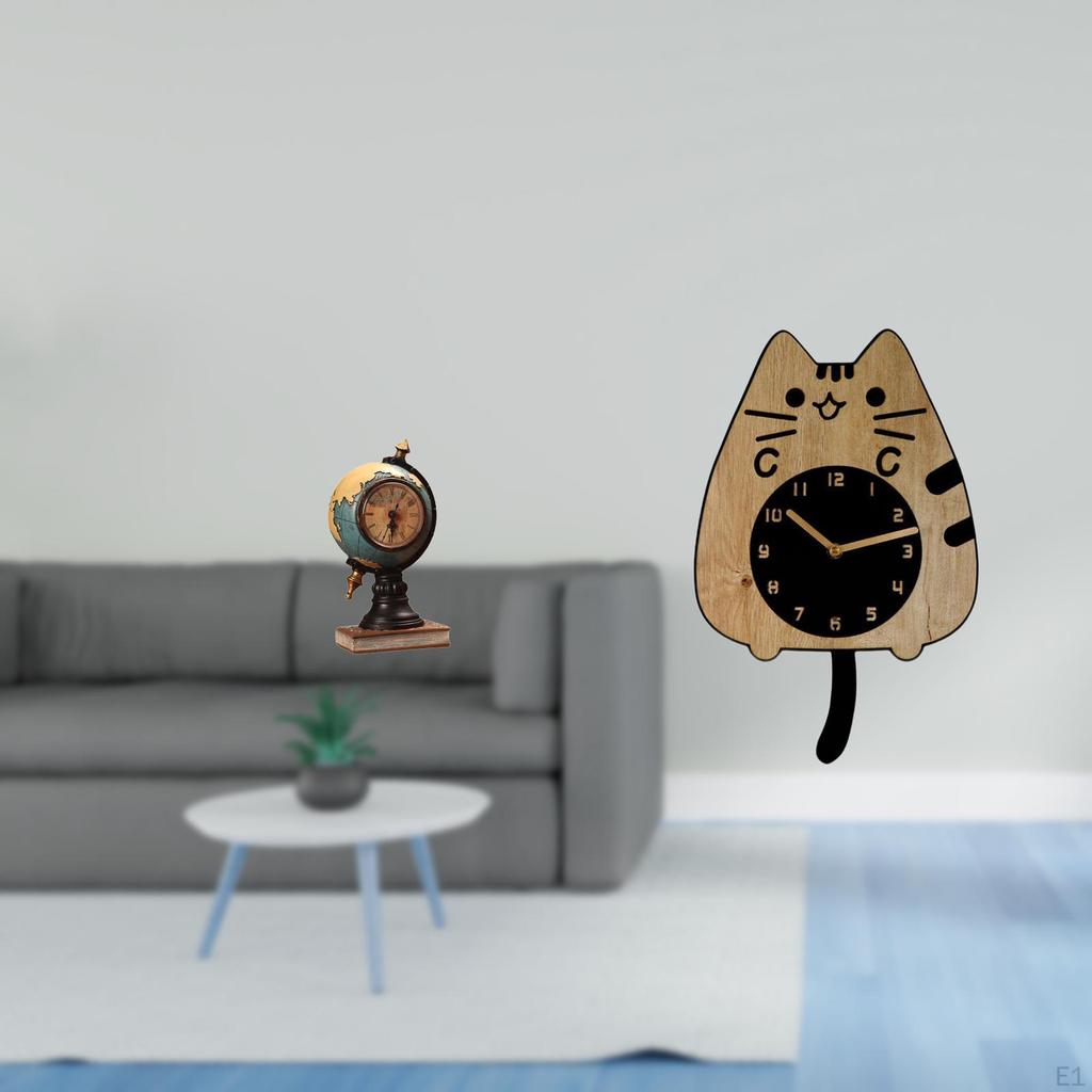 Современная фигурка кошки Настольные часы Арт-поделка Украшение Бесшумные Настольные Коллекционные для полки Офиса