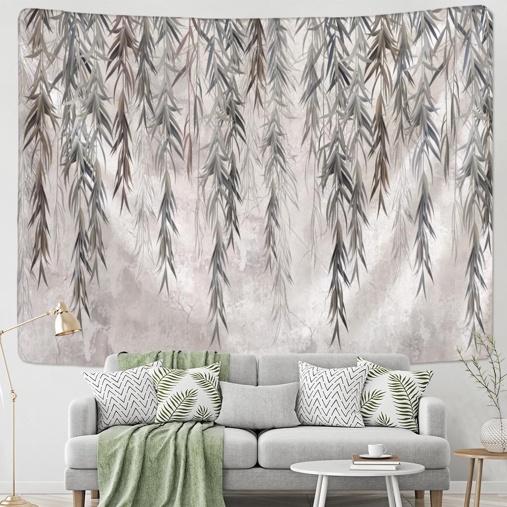 Гобелен с ветками ивы, настенный гобелен с зелеными растениями, богемный гобелен в стиле хиппи, ткань Мандала, домашний декор комнаты