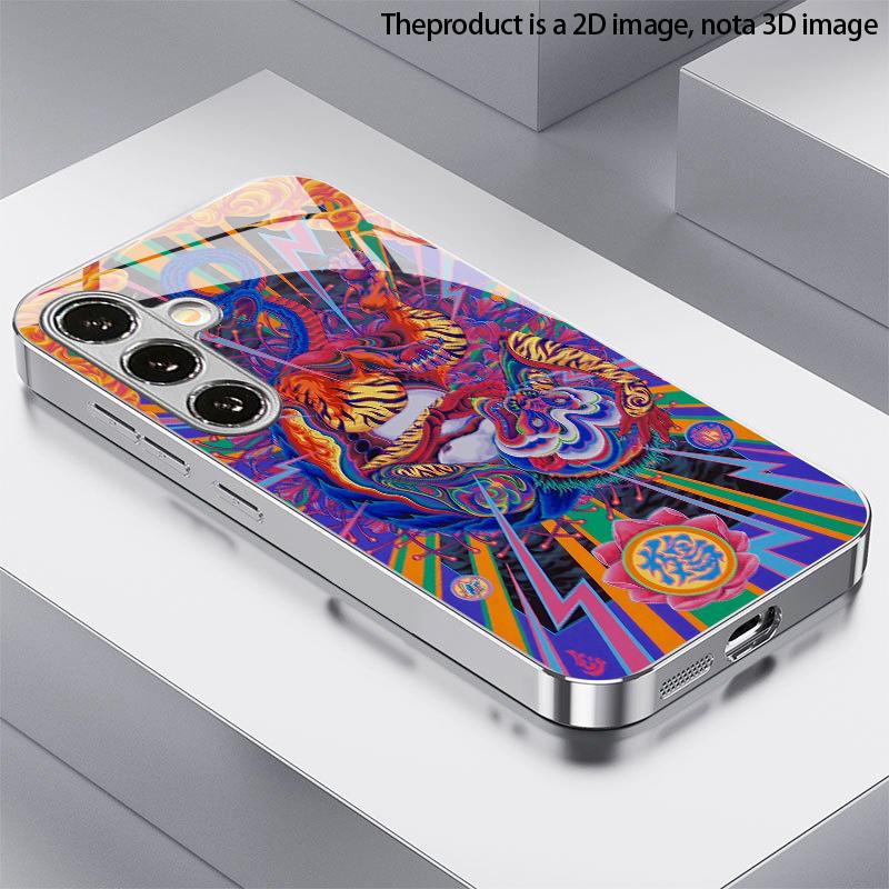 Яркий чехол для телефона 2D 'Дракон и Тигр' для Samsung S26 S25 S24 S23 S22 S21 S20 A56 A36 A16 - Стеклянная защитная крышка
