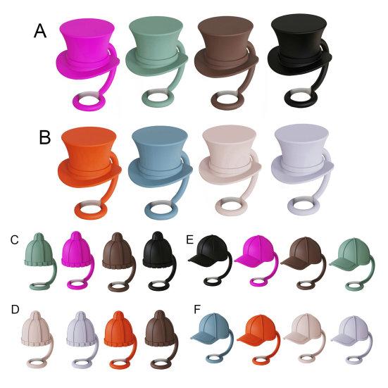 4Pcs Straw Cover Cute Hat Silicone Straw Toppers Dustproof Splashproof Straw Lid Water Bottle Accessory