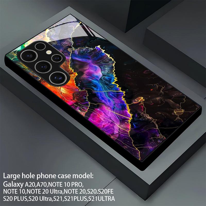 2D чехол для телефона Samsung S26 S25 S24 S23 S22 S21 S20 A55 A54 с золотой окантовкой и жидким узором, защитная крышка из закаленного стекла