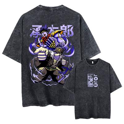 Стирка Винтажная Аниме Jojo Bizarre Adventure Jotaro Kujo Футболка Мужская Женская Повседневная Оверсайз Футболки Мужские Манга Графические Футболки