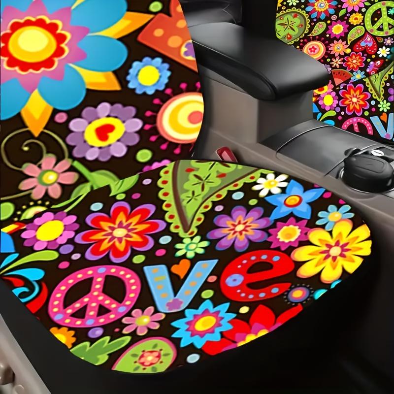 Универсальные чехлы на автомобильные сиденья - Утолщенные, Полное покрытие, Яркий дизайн с символами мира, цветами и бабочками, Машинная стирка