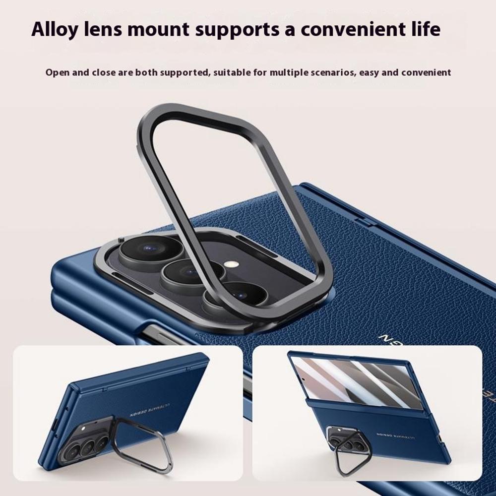 For Samsung Galaxy Z Fold7 5G Case Leather+PC Phone Cover with HD Tempered Glass Film,Lens Kickstand