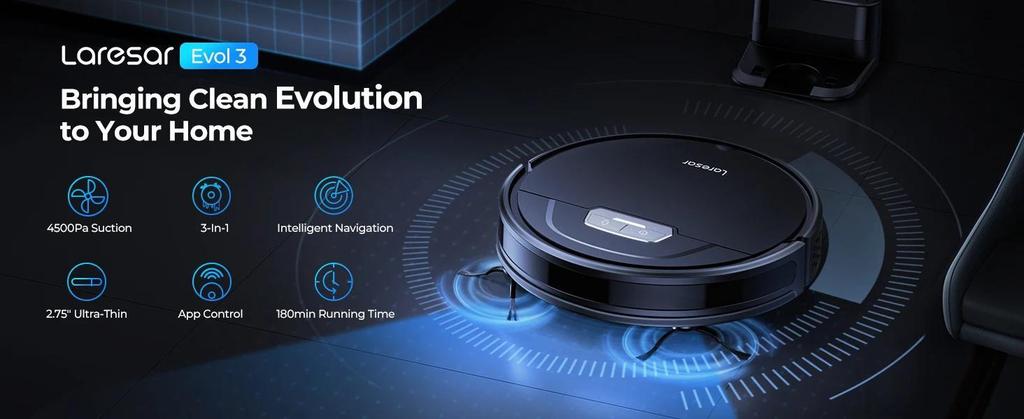 New Laresar Evol 3 intelligent Robot Vacuum 4500Pa Suction Sweeping Robots Multifunctional Intelligent Sweeping Robot with Auto Carpet Boost