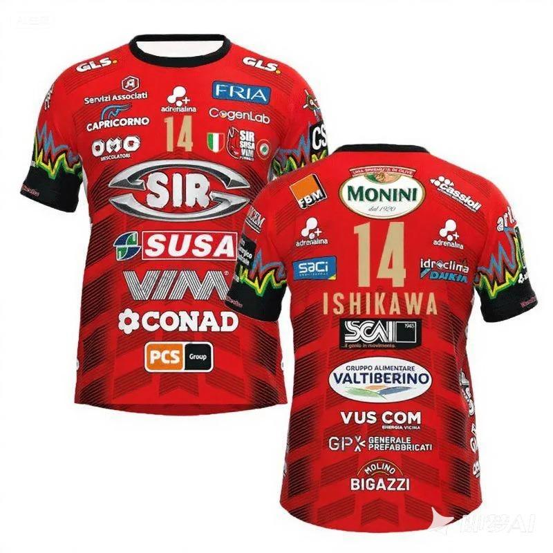 MaleWomen No. 14 Volleyball Jersey Sir Safety Perugia Tshirt Match Clothes Beach Tee Male Ishikawa Home Champions Sportswear