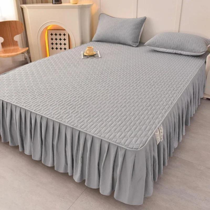 Сплошной цвет, хлопковая простыня, юбка-кровать, пылезащитный чехол для матраса, современный минималистичный чехол для подушки королевской кровати, покрывало