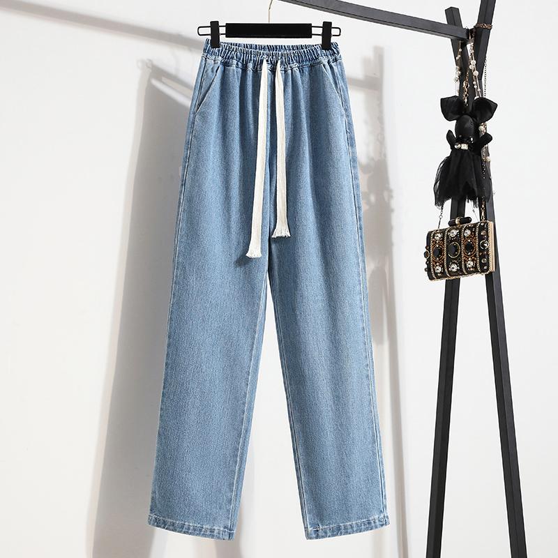DIMANAF 2022 летние джинсы, длинные брюки, женские эластичные базовые брюки, свободные повседневные джинсовые синие широкие брюки, повседневные брюки, брюки больших размеров