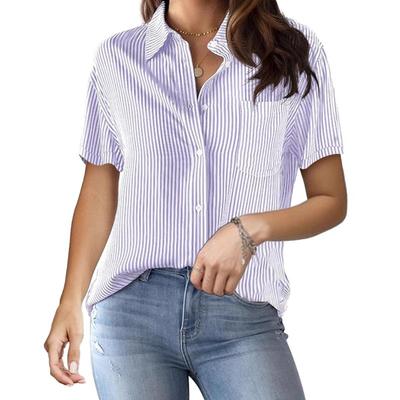 Женский весенне-летний новый кардиган в полоску с принтом, повседневная модная рубашка с короткими рукавами