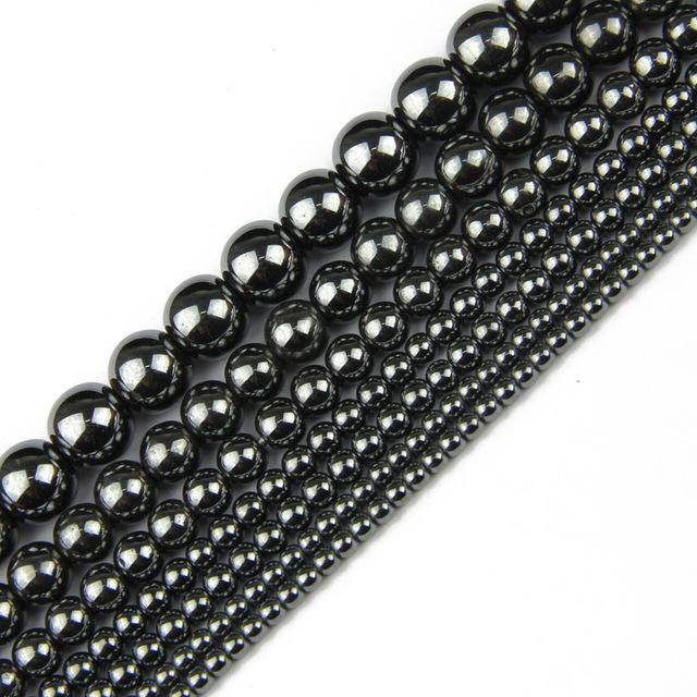 HGKLBB Round Hematite Beads Natural Stone 2/3/4/6/8/10mm Gold Color Plated Loose Beads Jewelry Bracelets Making DIY Accessories