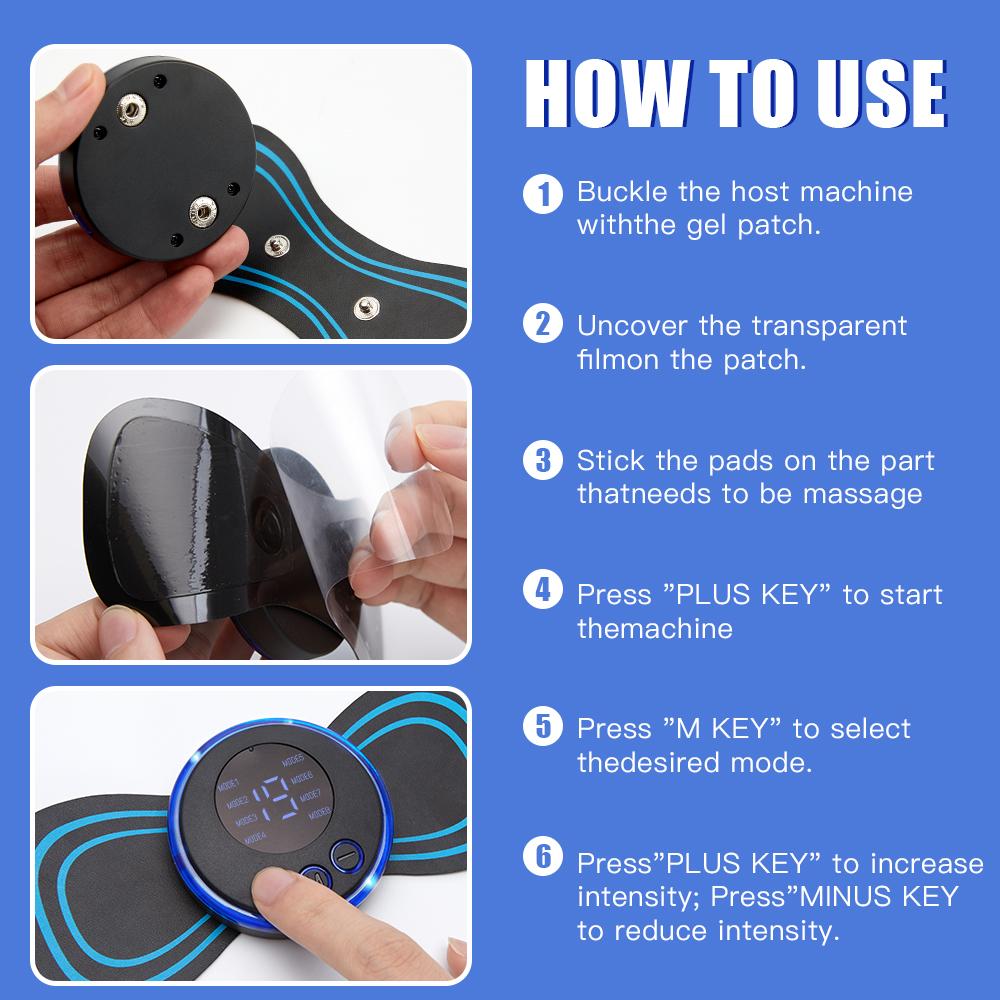 EMS Mini Electric Pulse Neck Masager LCD Display 8 Mode Cervical Massage Patch Muscle Pain Relief Tool Portable Body Massager