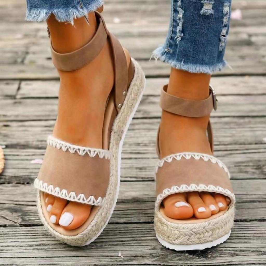2024 Summer Women Sandals High Heel Sandals Women Open Toe Suit Female Large Size Clogs Wedge Muffins Shoe Buckle Strap Suede Sandals