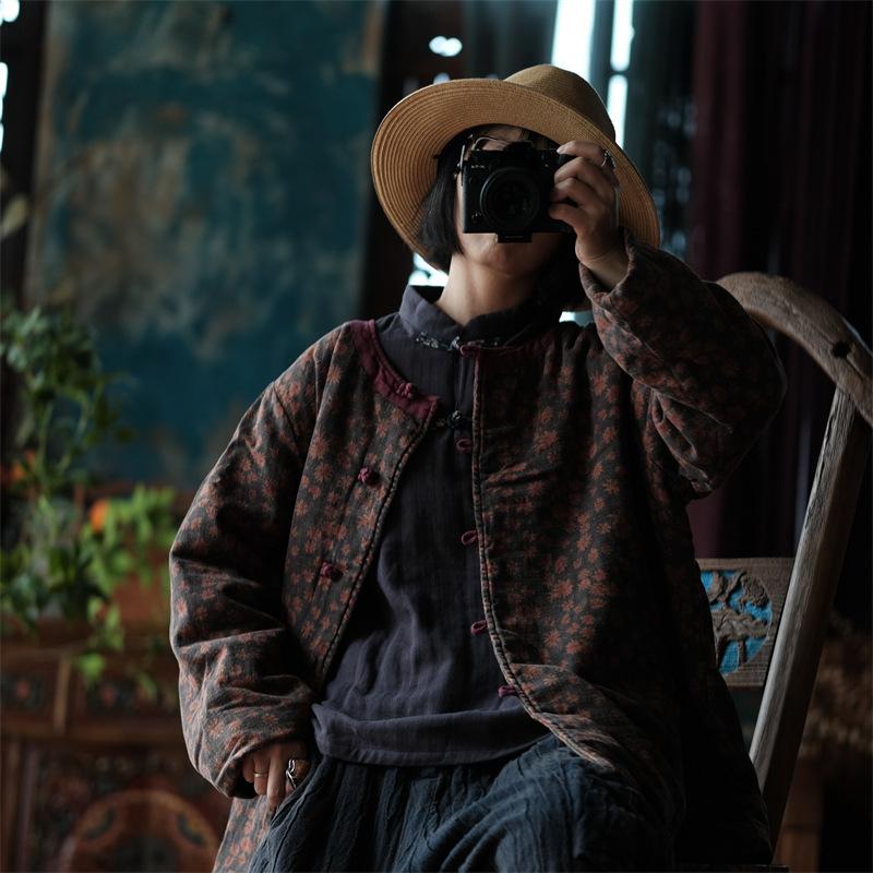 Johnature Женские парки с цветочным принтом и винтажным принтом, парки с круглым вырезом и длинными рукавами, плюс хлопковое мягкое пальто, зимние парки в китайском стиле