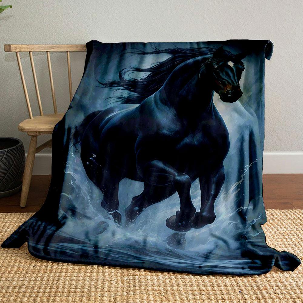 Black Horse Running Water Print Blanket bedroom Blanket for Livingroom Couch lunch break Soft throw for Friend's festival Gift