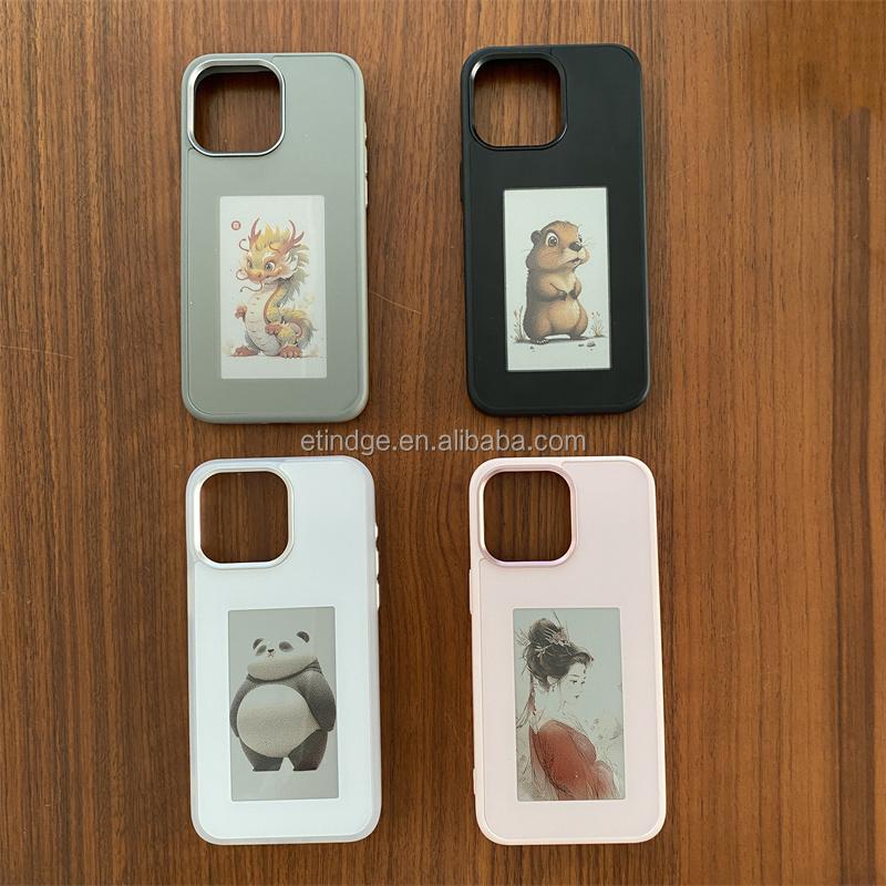 New Trending 3.7 Inch TPU Screen Display Smart NFC Mobile Phone Case 12/13/14/15 Pro Max Ink Screen Phone Case Without Power
