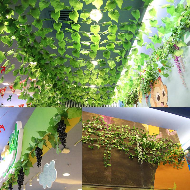 Grape 1PC Bar Decoration Foliage Leaves Home Ivy Leaves Wedding Artificial Plants Green Vine 2M Long Parthenocissus  Handmade