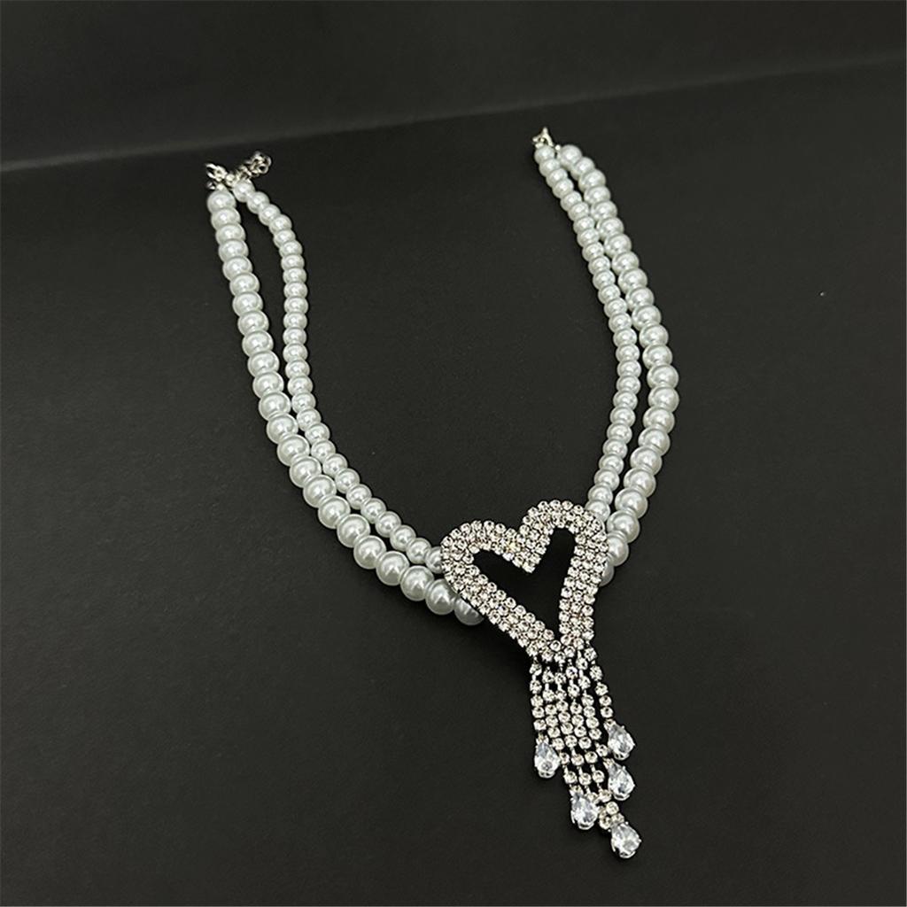 Мода Легкая Роскошь Высокий Туксика Чувство Двойной Жемчуг Вспышка Бриллиант Любовь Кисточка Ожерелье Ожерелье Цепочка на Шею Цепочка на Ключицу