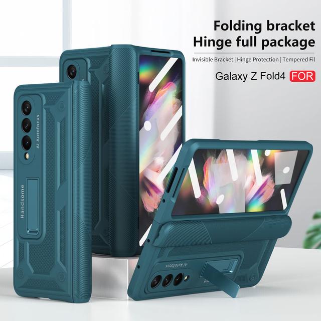 Для Samsung Galaxy Z Fold 4 Чехол Fold3 Fold4 5g Шарнирный чехол для телефона с полным покрытием и кронштейном из закаленного стекла для защиты от падения