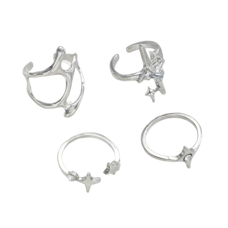 4Pcs/Set Gothic Irregular Geometric Starry Opening Rings for Women Men Fashion Personality Punk Rings Party Jewelry Accessories