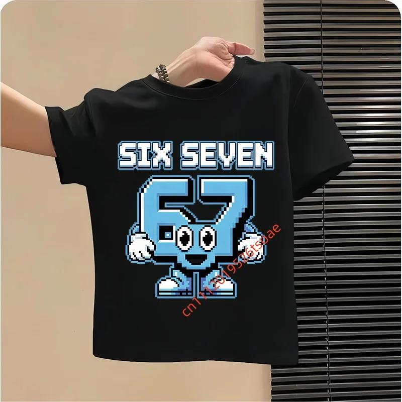 Смешная Six Seven Итальянская Brainrot 67 Графический Принт Число Футболка МальчикДевочка Летняя Короткий Рукав Детская Свободная Удобная Футболка Топ