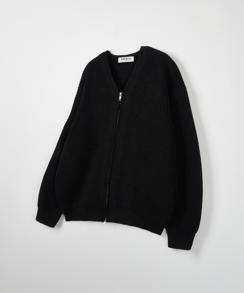 NODU Essential V-Neck Knit Zip-Up Cardigan [Black]